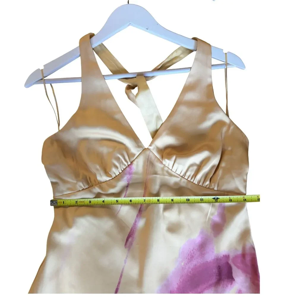 Abercrombie A&F Julia Slip Halter Maxi Dress Yellow Pink Floral NWOT Sz M Petite